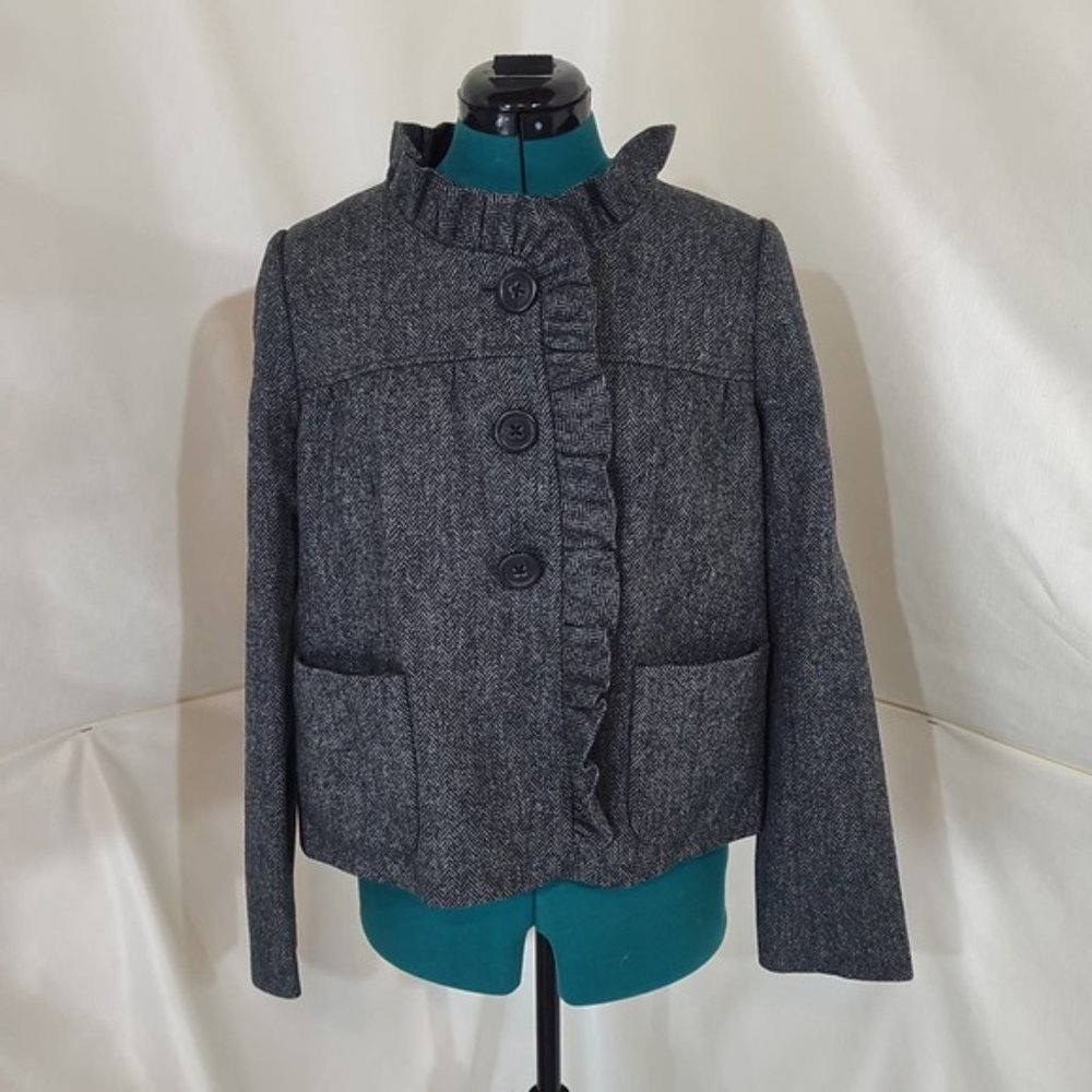 J. Crew Gray Ruffle Jacket